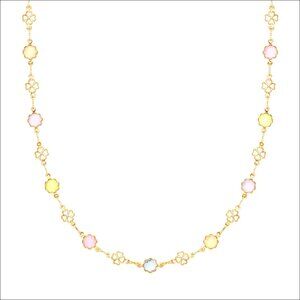18K Gold Plated Multicolor Flower Pendant Necklace, Adjustable Chain